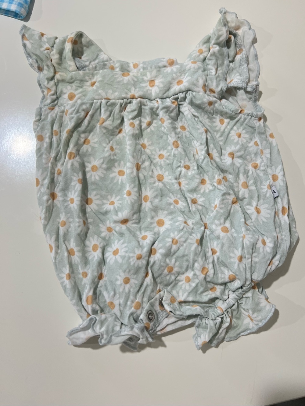 Harp Angel Daisy Print Baby Bamboo Romper in Light Green 3m